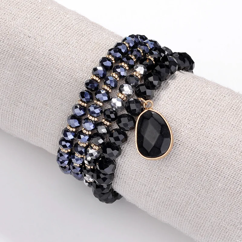 HUIDANG, женский модный браслет с натуральным камнем, браслет с кристаллами из бисера, набор сложенных браслетов