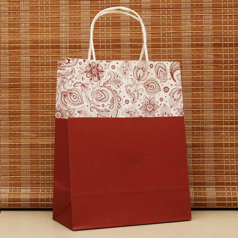 Download Aliexpress.com : Buy 10pcs/lot Red Flwoer Pattern Paper Gift Bag With Handle 27x21x11cm Paper ...