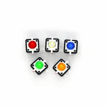 

5PCS/LOT Tactile Push Button Switch Momentary Tact 12X12X7.0mm With LED lights (Red, yellow, blue, green, white)