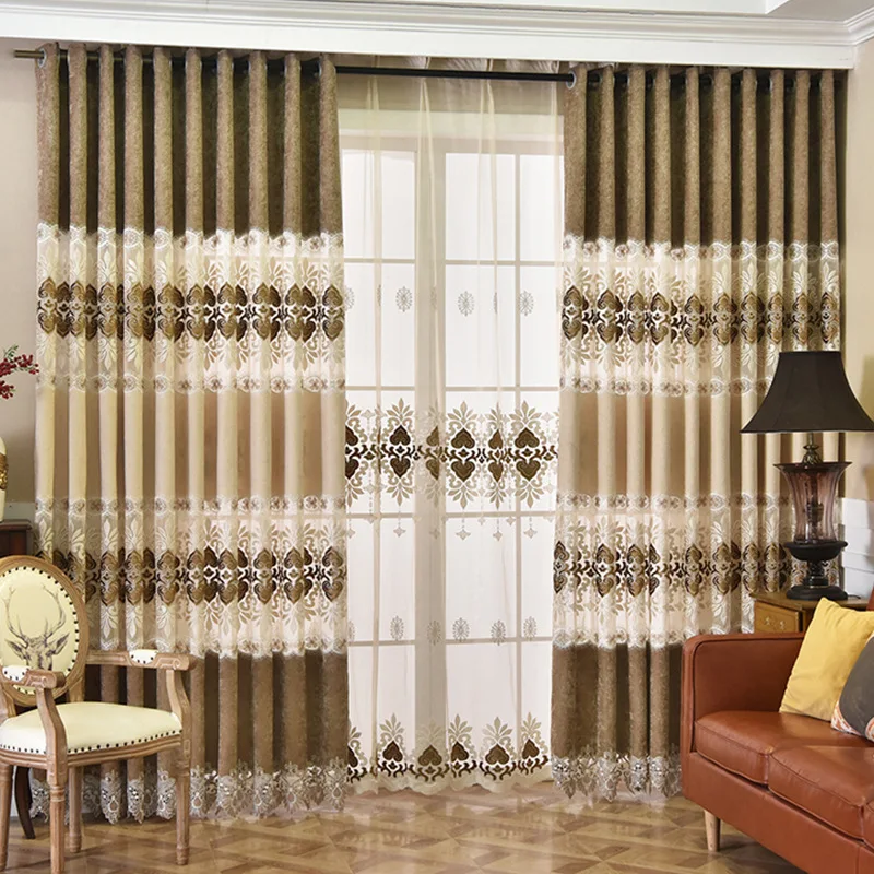 

Chenille European Jacquard Shading Velvet Curtains for Living Dining Room Bedroom.