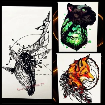 Diamond Gem Arrow Whale Temporary Tattoo Big Fish Waterproof Fake Flash Tattoo Stickers For Women Body Arm Art Black Tatoos