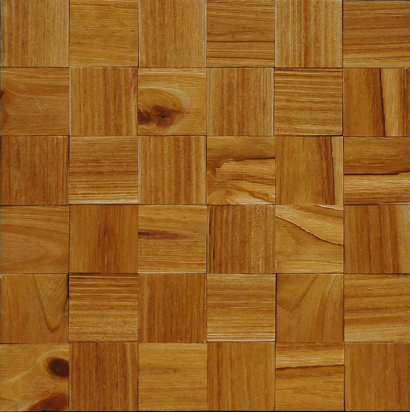 Amarillo mosaico de azulejos de pared y piso de madera de arce natural