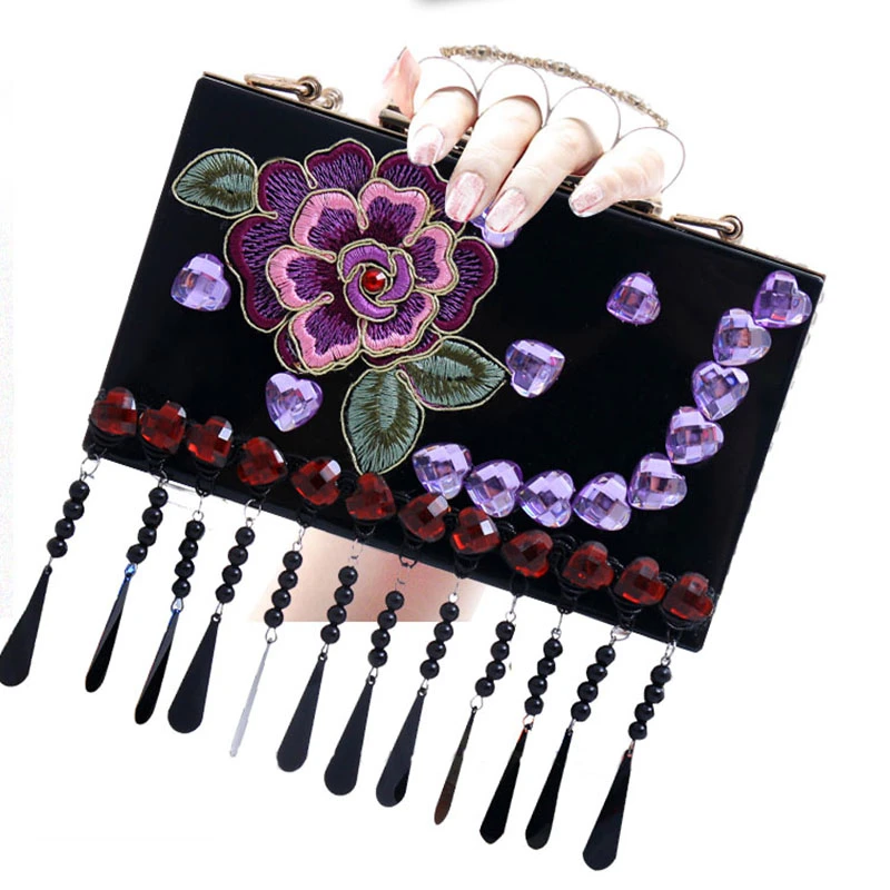 

Women Black Clutch Bags Crystal Finger Ring Ladies Evening Bags Diamonds Wedding Bridal Luxury Handbags Purse Small Shoulder Bag
