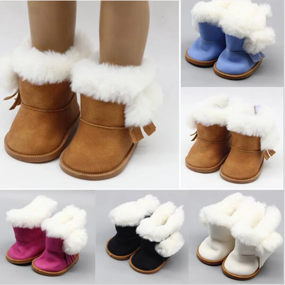 One Pair 7.5cm Fashion Mini White Fur&cloth Boots For American Girl Doll Shoes Family Game Doll