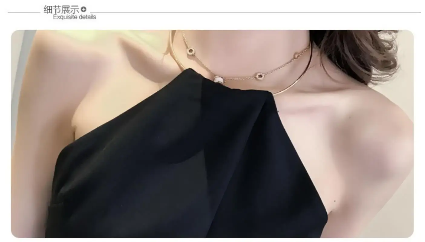Summer new sexy back dress  metal ring hanging neck slim Asleeveless skirt 2018 Free Shipping