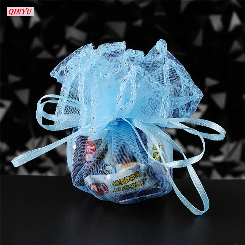 50 шт Круглые сумки из органзы с завязками, вечерние сумки, свадебные подарочные упаковочные пакеты для детского дня рождения, конфет, ювелирные изделия 5ZSH836 - Цвет: Light blue