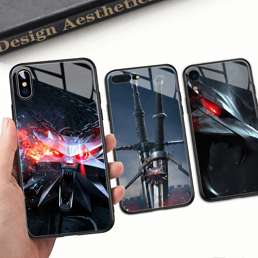 

FinderCase for iPhone x case Witcher 3 Patterned Tempered Glass Hard Back Cover for iPhone 6 6S 7 plus X XR XS MAX 11 pro max