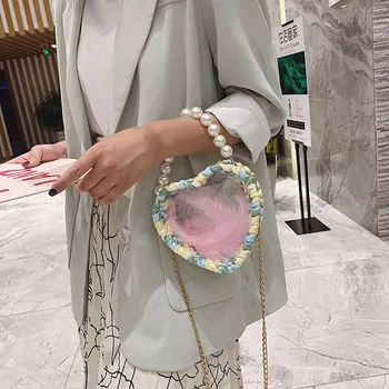 

New Summer Women's Bag Rainproof Fashion Heart Shape Braided Contrast Casual Casual Shoulder Bag bolsa feminina 2019