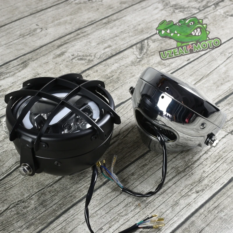  6.5inch universal Retro motorcycle modification LED headlight lamp with Guard Cover yellow driving  - 33042890726