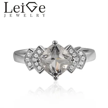 

Leige Jewelry White Topaz Rings Cushion Cut Colorless Gemstone Wedding Rings For Woman 925 sterling silver November Birthstone