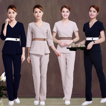 

(10 set/lot)SPA health pedicure clothing overalls short-sleeved summer and fall Beautician cultivate one's morality pants female