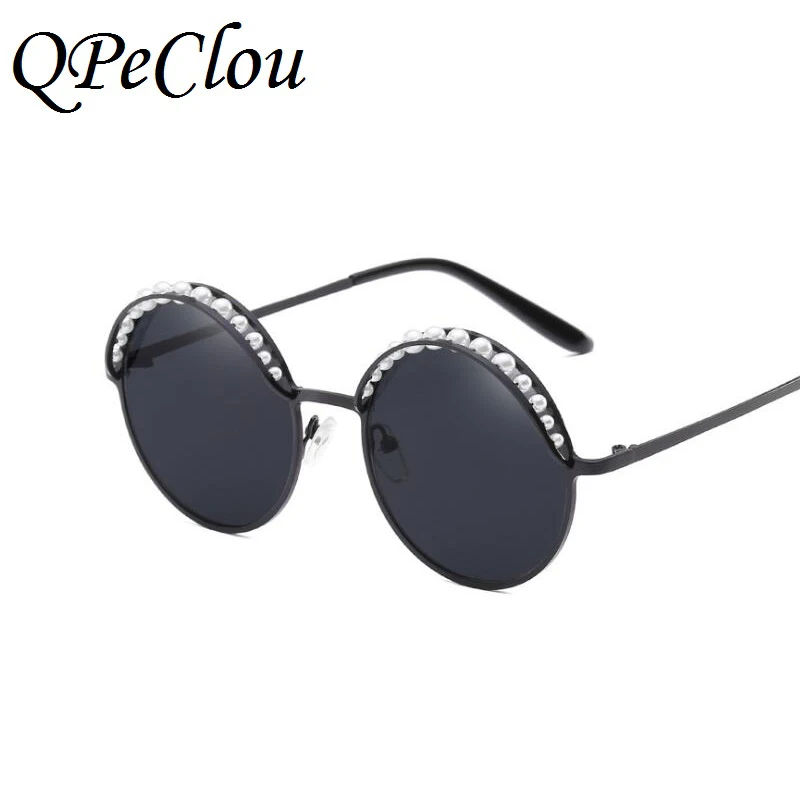 

QPeClou Luxury Pearls Round Sunglasses Women Fashion Brand Mirror Sun Glasses Female 2018 New Eyewear Ladies Oculos UV400