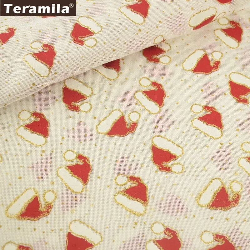 Teramila Рождественская композитная ткань Золотая фольга 50 см x 150 печатные шапки