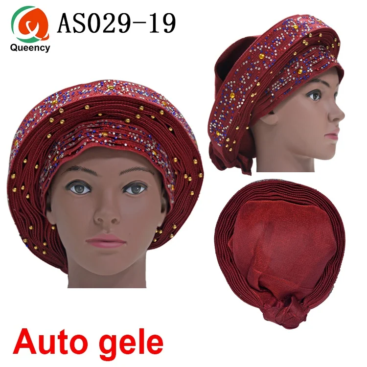 Aso Ebi Queency Африканский Авто геле уже связаны Aso OKE Headtie 1 шт./упак. доступны 24 цвета DHL AS029 - Color: wine