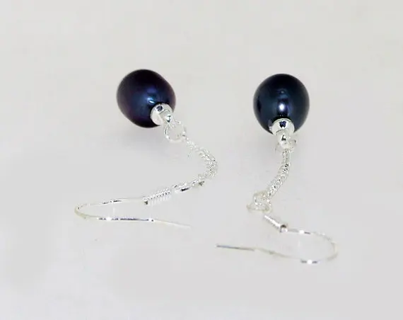 

Perfect Women's Jewelry, Black Blue Freshwater Cultued Pearl Gem Stone Beads Earrings 925 Silver Dangle Earring