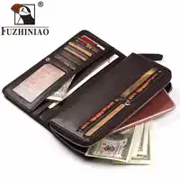 FUZHINIAO 100% Genuine Leather Wallet Money Clip Male Walet Fashion Male Purses Portemonnee Long Phone Wallets Man's Clutch Bags