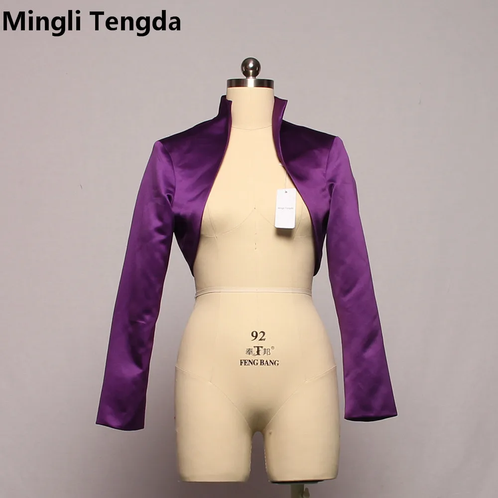 Новая популярная Свадебная атласная куртка на заказ, модная свадебная накидка с воротником и длинными рукавами, болеро mingli Tengda, Женская куртка - Цвет: Фиолетовый