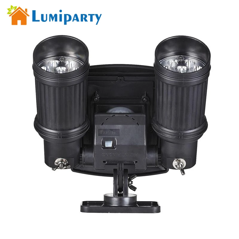 Lumiparty Solar LED Spotlights Double Head Human Body Induction Sensor Light Wall Garage Garden Shops 14
