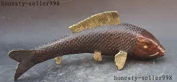 

christmas China FengShui Bronze Gilt Auspicious Fish Goldfish barracuda Animal Statue halloween