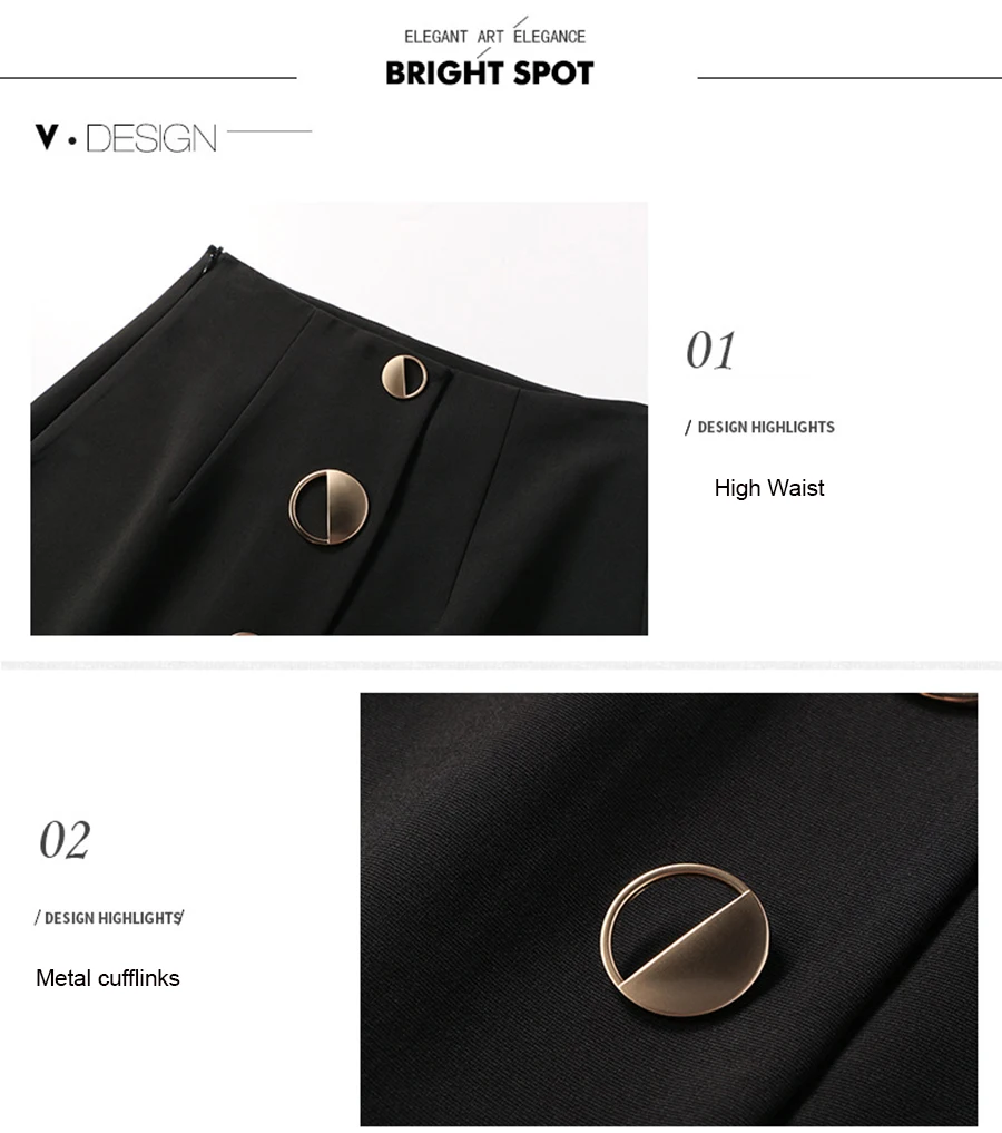 Autumn Winter Women Sexy Skirts High Waist Black Knee-Length Splitting Skirt Office Lady Business Type Wrap Skirt Single Button (5)