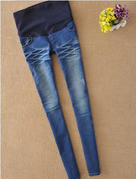 Плюс размер джинсы для беременных эластичные штаны с высокой талией Леггинсы Одежда для беременных модная одежда S M L XL XXL - Цвет: Синий