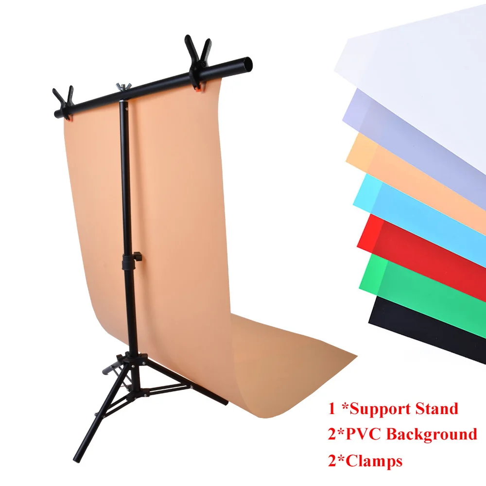 

Photography 76X68CM PVC Backdrop Background Support System Stand T- Frame Light Stand With 2PCS 3.5'' Clamp & 2PCS PVC Backdrops