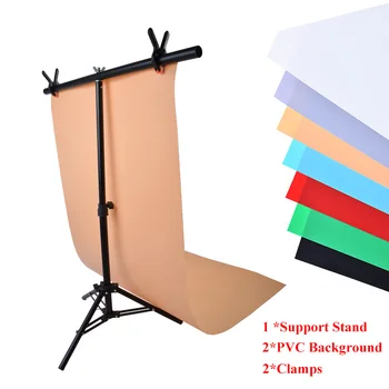 

Photography 76X68CM PVC Backdrop Background Support System Stand T- Frame Light Stand With 2PCS 3.5'' Clamp & 2PCS PVC Backdrops
