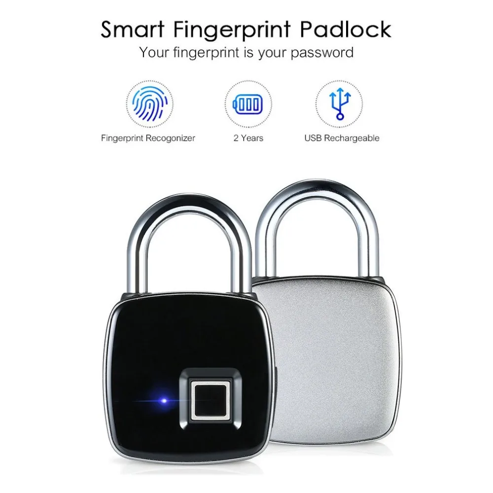 

Smart Keyless Fingerprint Lock Multifunction Security Padlock Waterproof USB Rechargeable Door Cabinet Lock