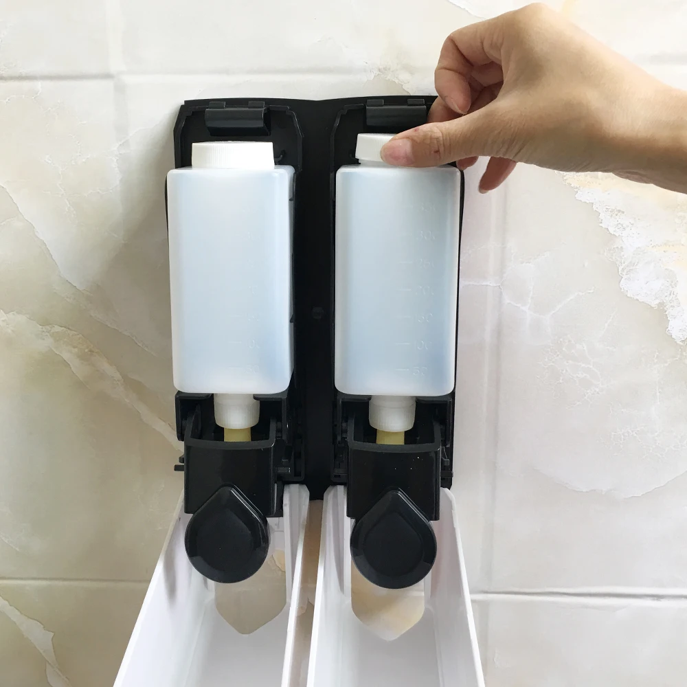 

350ML Manual Double Box Soap Dispenser Wall Mount Bath Liquid and Hand Sanitizer Container with Drip Pump Nozzle Soap Dispenser