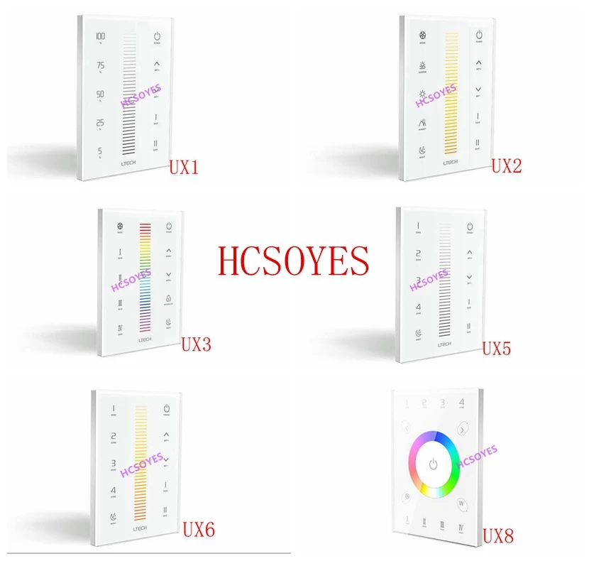 

LTECH Multi-function dimming RGBW Color temperature 4 Zones Multi-function touch panel 2.4Ghz RF DMX512 UX1/UX2/UX3/UX5/UX6/UX8
