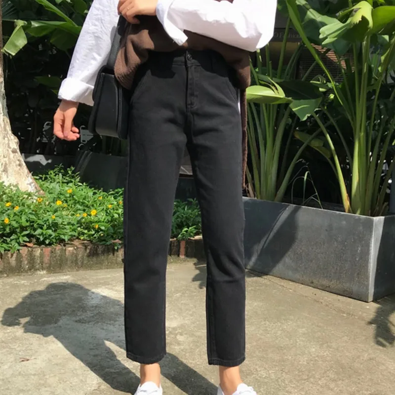 KYMAKUTU Fashion Black Jeans for Women Clothing Solid High Waist Pantalones Vaqueros Mujer All Match Ladies Denim Trousers S-XL Jeans