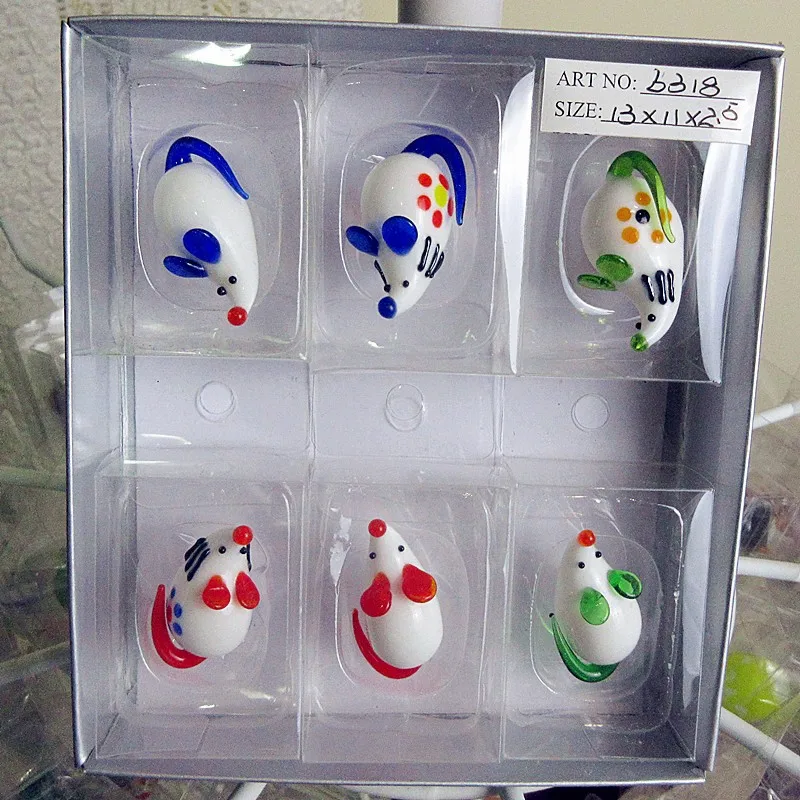

Custom hand made Murano glass cartoon animals mini Cute mouse Figurines Home Furnishing garden decoration glass gift set