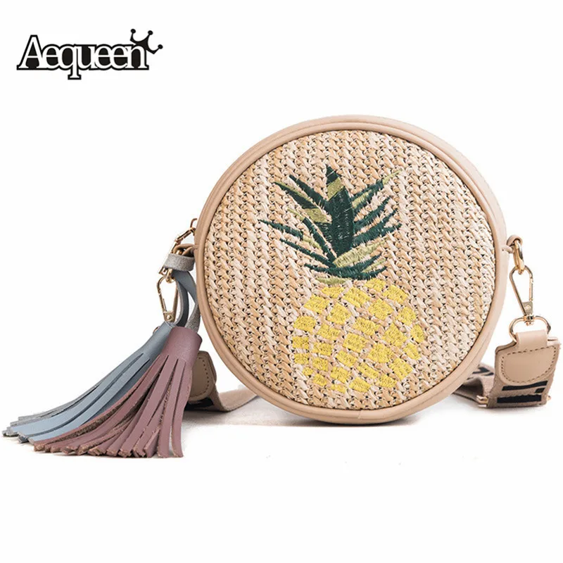 AEQUEEN Round Straw Rattan Bags Women Summer Babi Shoulder Bag Woven Beach Crossbody Pineapple Ladies Circle Bohemia Handbag | Багаж и