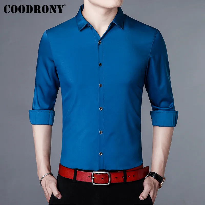 COODRONY, брендовая мужская рубашка, осень, Новое поступление, повседневные рубашки с длинным рукавом, хлопковая рубашка, Мужская Уличная одежда размера плюс, деловая одежда 96009 - Цвет: Синий