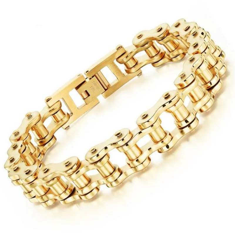 Gold Мужской браслет, модный, панк, мужской, синий, двигатель, велосипед, цепь, титан, нержавеющая сталь, локомотив, велосипед, цепь, браслеты, браслеты - Окраска металла: Gold