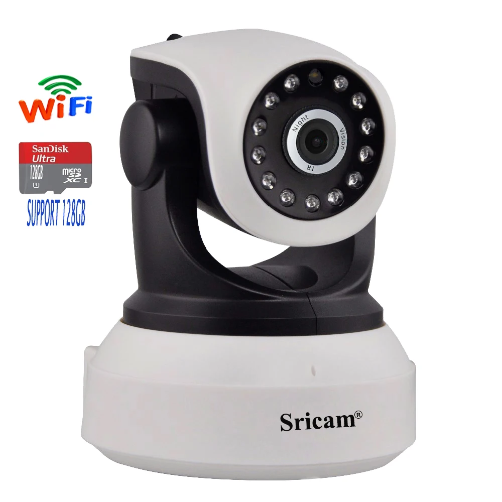 Sricam SP017 onvif 2.4.2 surveillance ip p2p 720p camera wifi H.264 IR-Cut camera supports NVR real time monitoring 128gb 