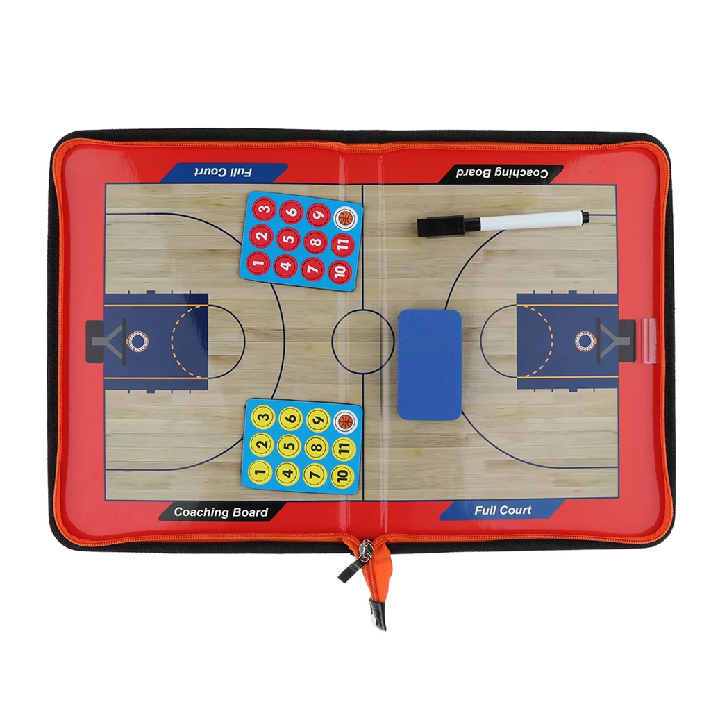 1 Set Professional Artificial Leather Fold-able Magnetic Coaching Board with Magnetic Stylus for Basketball Games Detail Tactics