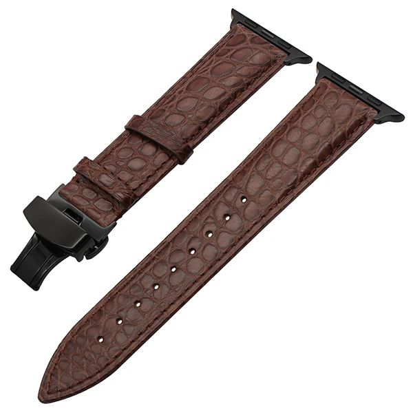 Ремешок для часов из натуральной крокодиловой кожи для iWatch Apple Watch 38 мм 42 мм, ремешок Croco, стальной ремешок с бабочкой и пряжкой, браслет на запястье - Цвет ремешка: Brown B