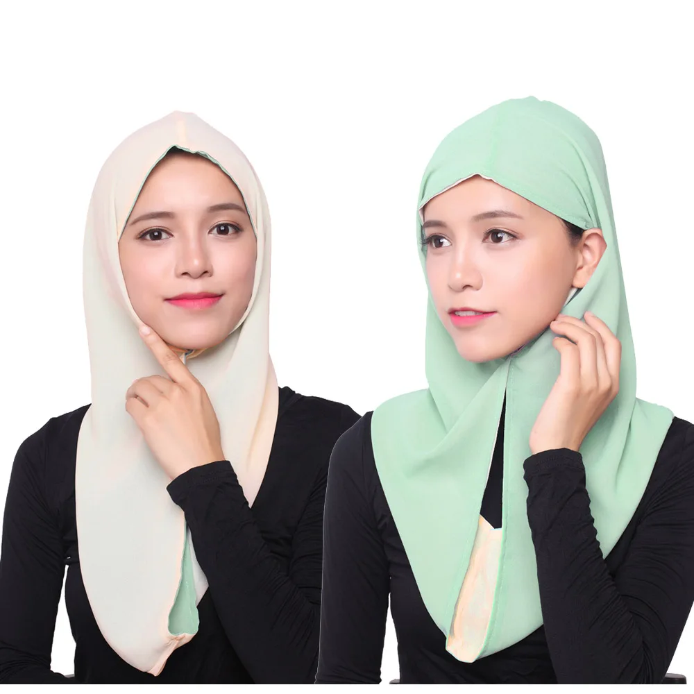 Арабские хиджабы для женщин мусульманская леди простой тюрбан двух сторон с использованием - Цвет: As picture