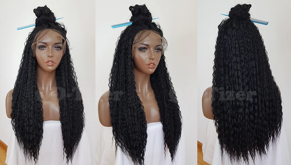 QD-Tizer Black Color Long Loose Curly Synthetic Lace Front Wigs Glueless with Baby Hair Lace Front Wigs for Black Women12