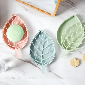 

OTHERHOUSE Soap Holder Dish Double Layer Storage Drain Tray Soap Box Case Soaps Support Plate Leaf Shape Bathroom Organizer