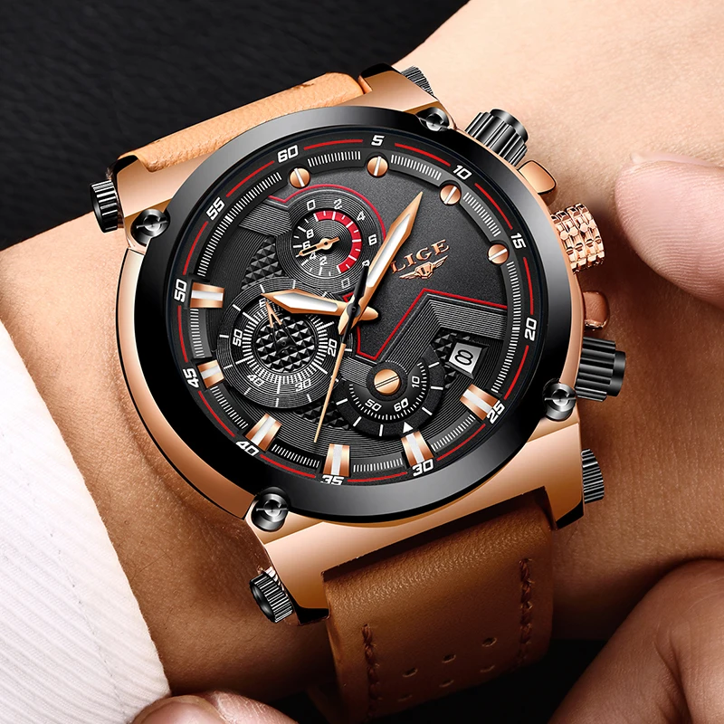 Часы Relojes hombre LIGE мужские Топ бренд роскошные повседневные кварцевые часы кожаные