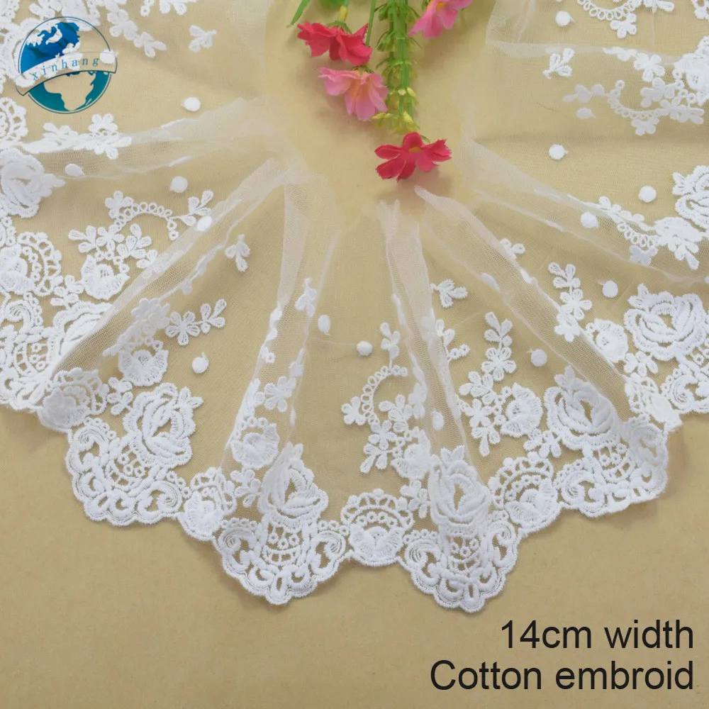 

14cm white lace cotton embroidery lace french lace ribbon fabric guipure diy trims warp knitting sewing Accessories#3159