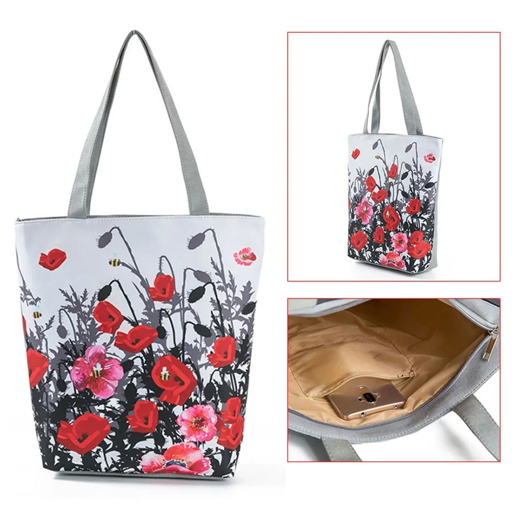  Floral Printed Tote Handbag Female Large Capacity Canvas Shoulder Bag Summer Beach Bag Best Sale-WT