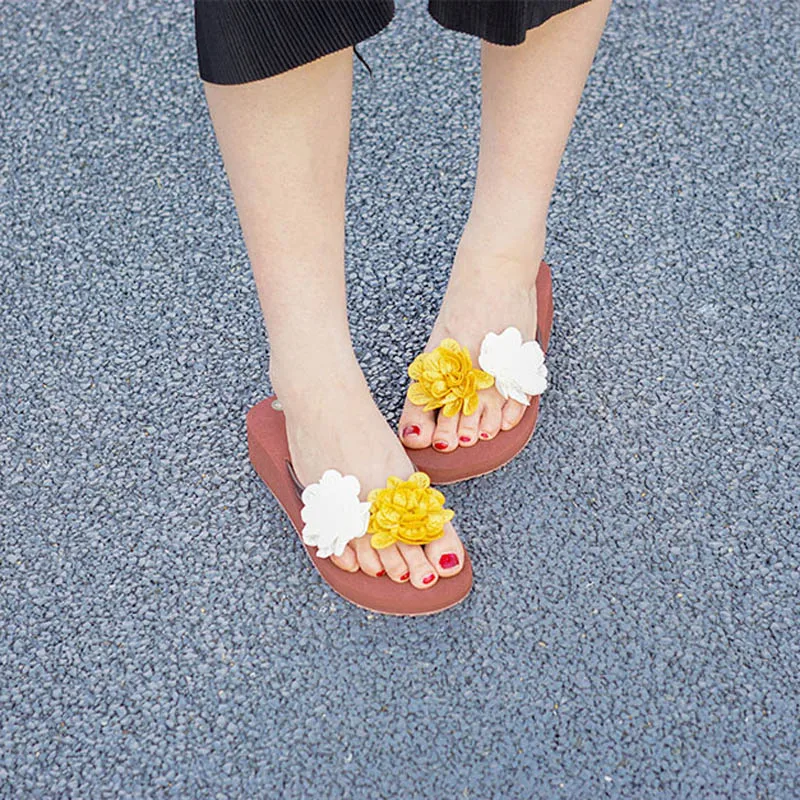 Flower Decoration New 2018 Women Wedge Sandals High Heels Comfortable Wearing Flip Flops Outside Home Slippers Shoes Woman Girls (5)