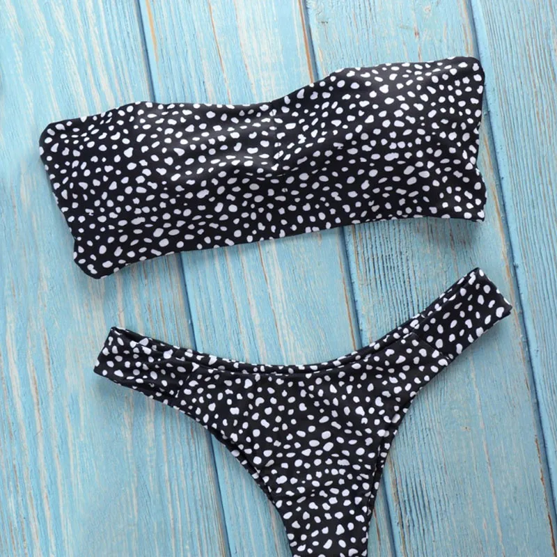 Black and white leopard tube top bikini female sense beach bikini with chest pad high stretch female summer Black and white leopard tube top bikini female sense beach bikini with chest pad high stretch female summer