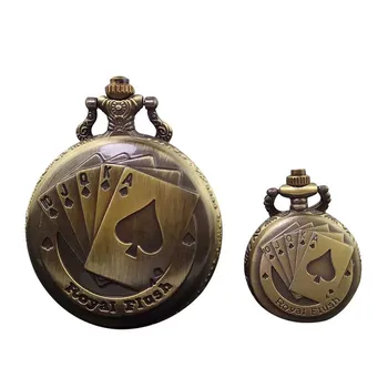 

Vintage Poker Steampunk Pocket Watch Antique Bronze Women Men Quartz Watch Necklace Pendant Clock with Chain Relogio De Bolso