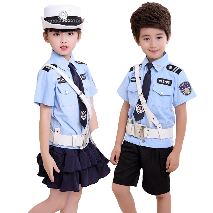 

4PCs Children Boys Clothing Set Halloween Fancy Cosplay Costumes Traffic Policeman Policewomen Uniform Girls Skirt with Cap