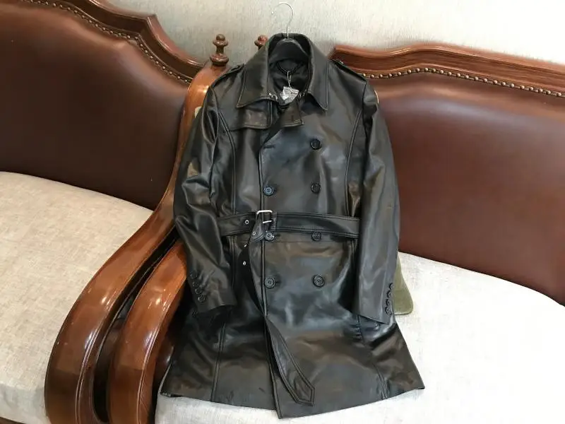 Cheap So tender!Only 37 pieces!Exported to Japan!Italy without coating lamb skin leather leather male long windbreaker 8