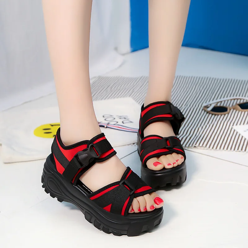 

ADISPUTENT Casual Sandals High Rise Buckle Flat Wild Shoes Women 2019 Summer Wedges Sandals Breathable Fashion Sapato Feminino